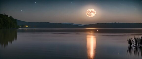 Wall Mural - A beautiful full moon glowing brightly in a clear night sky