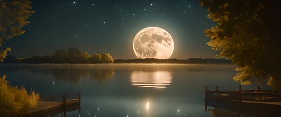 Wall Mural - A beautiful full moon glowing brightly in a clear night sky