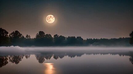 Wall Mural - A beautiful full moon glowing brightly in a clear night sky