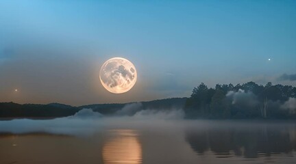 Wall Mural - A beautiful full moon glowing brightly in a clear night sky