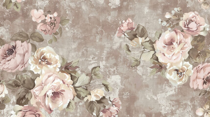 Wall Mural - Immerse yourself in the romance of a bygone era with a vintage floral wallpaper design, adorned with delicate blooms and muted tones