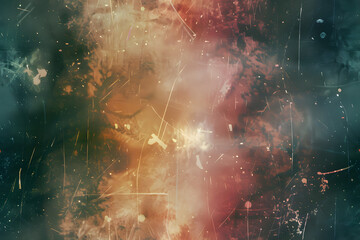 Wall Mural - vintage distressed old photo light leaks streaks aberrations dust and scratches texture overlay dirty gritty grunge analog 8k 16 9 retro futurism dystopiacore effect background AI