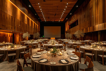 Wall Mural - A large banquet hall with tables and chairs set up for a large gathering