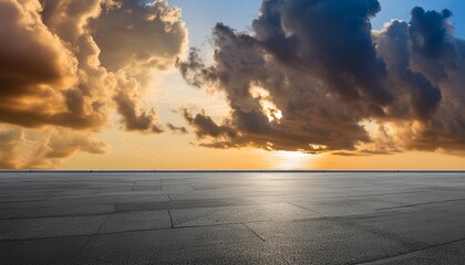 Sticker - dark sky cloud horizon and black concrete floor background