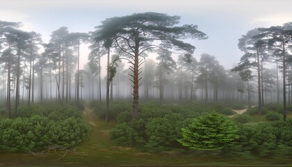 Sticker - forest in the fog hdri environment map round panorama spherical panorama equidistant projection 360 high resolution panorama