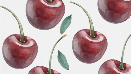 Wall Mural - seamless pattern with red cherries isolated on white watercolor illustration background for textiles packaging wrapping