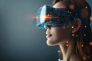 A woman wearing VR glasses