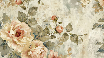 Wall Mural - Transport yourself to a bygone era with a vintage floral wallpaper design, featuring intricate details and muted colors for a nostalgic and romantic ambiance