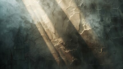 Poster - Shaft of Light Piercing Smoke Against a Weathered Concrete Wall Evoking an Ominous Ambience with Grunge Textures