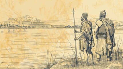 Wall Mural - The Story of Gideon Selecting His Army by the Water - Biblical Illustration