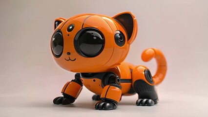 Aufkleber - This small orange robot toy with black eyes. Small Orange Robot Toy With Black Eyes