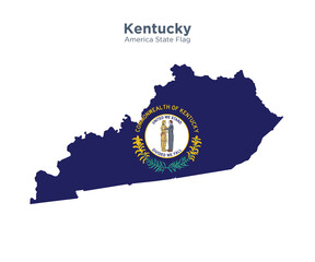 Wall Mural - Kentucky flag and map.Flags of the U.S. states and territories. America states flag and map on white background.