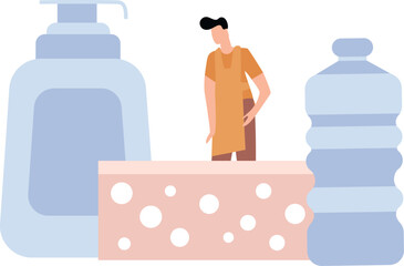 Wall Mural - Housekeeper stands with cleaning supplies.