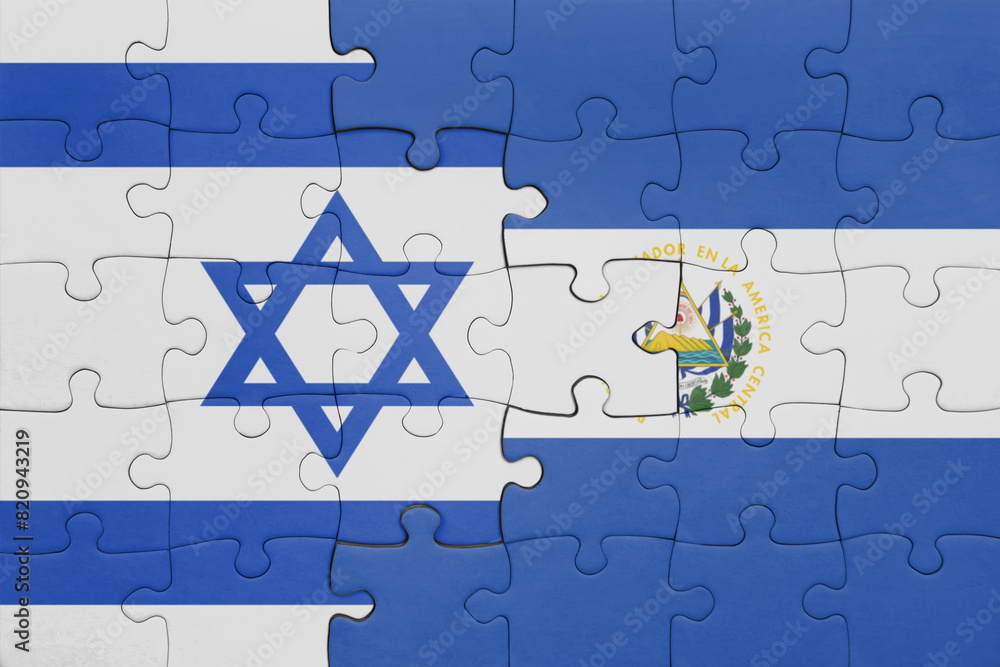 puzzle with the colourful national flag of el salvador and flag of ...