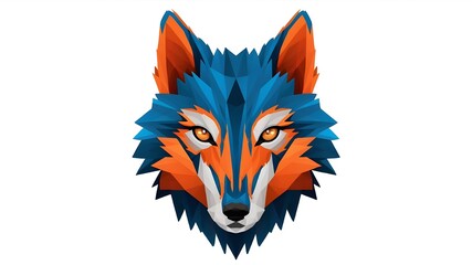 Wall Mural - A blue and orange polygonal wolf head
