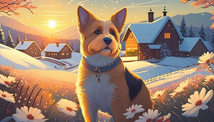 Wall Mural - dog in the snow