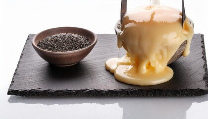 Wall Mural - tasty cheese is melting down isolated on a white background