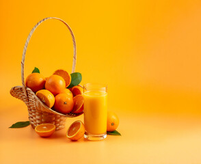 Wall Mural - Orange juice with fresh fruits.