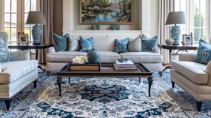 A living room filled with furniture and a painting