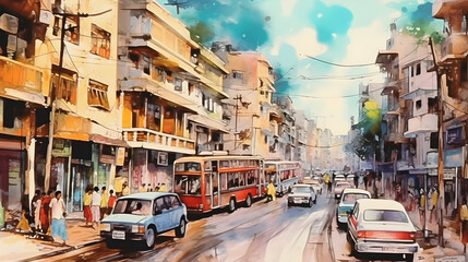 Naklejka na meble Busy Streets Watercolor