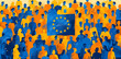 © Margarita Ratatosk - Multiracial group of people with European Union flag. Happy Europe day. European Parliament elections. European dream. Future of Europe. Flat illustration for banner, poster, card