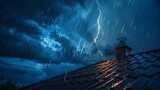 Fototapeta Big Ben - A powerful lightning storm with heavy rain over a house, capturing the dramatic and intense weather.
