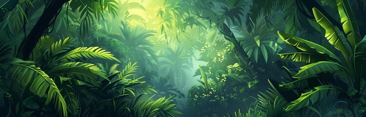 Sticker - green jungle with sunlight