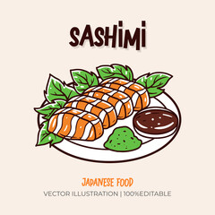 Wall Mural - Sashimi Japanese food vector illustration