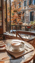 Canvas Print - A cup of coffee sitting on top of a wooden table