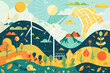 © Prime Lens - Vibrant Flat Illustration of Renewable Energy Icons: Wind Turbines, Solar Panels, and More for Sustainable Future
