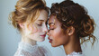 © Людмила Мазур - Two women with different hair colors and one wearing a white dress. Scene is friendly and warm