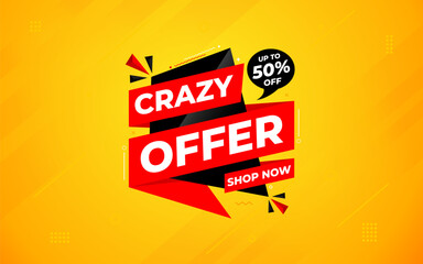 Wall Mural - Crazy Offer Sale Background. Sale banner design template. Vector illustration. Market promotion banner and crazy discount announcement background vector illustration.