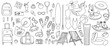 © OLiAN_ART - Hand drawn set of summer holiday elements, luggage, swimwear and beach accessories. Travel element drawn in doodle style. Illustration for banner, background, badge, logo design. Vector
