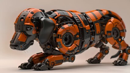 Poster - This robot dog constructed from orange and black parts. Robotic dachshund