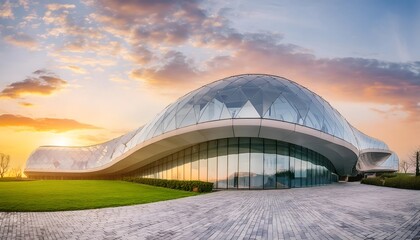 Wall Mural - Modern and futuristic building at sunset