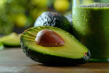 Wall Mural - perfectly ripe avocado, sliced open to reveal its creamy interior Focus on the vibrant green color and the healthy fats , for food , for avocado , for healthy , for fruit , for smoothie , for vegan