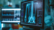 © novaart - Bone density scan on a monitor illustrating osteoporosis vs healthy bone in a clinical setting lit by powerful cinematic light for dramatic effect with copy space