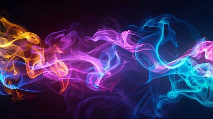 Wall Mural - Artistic depiction of neon-colored cigarette smoke in a dark room.