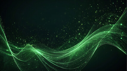 Wall Mural - glowing green abstract light waves in motion on a dark background