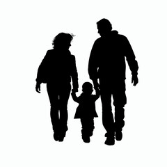 Wall Mural - vector silhouette parents walk hand in hand with a child .Generative AI