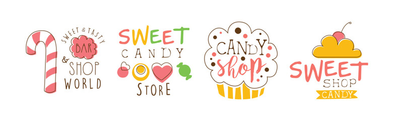 Canvas Print - Candy Shop Logo and Label Design Vector Set