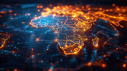 Wall Mural - digital world map africa and asia concept of global network and connectivity high speed data transfe