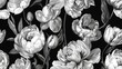 © Julia Jones - Black and white detailed floral illustration on a dark background.