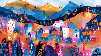 Wall Mural - Joyful and playful illustration artwork