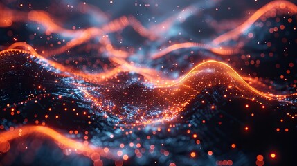 Wall Mural - abstract tech background with digital particles quantum computing network system artificial intelligence and global data connections.stock image