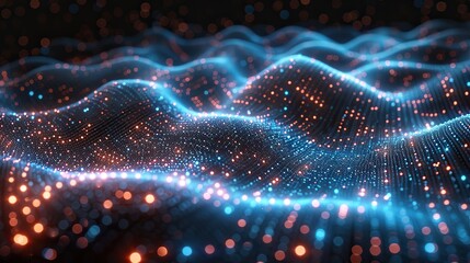 Wall Mural - abstract tech background with digital particles quantum computing network system artificial intelligence and global data connections.stock photo