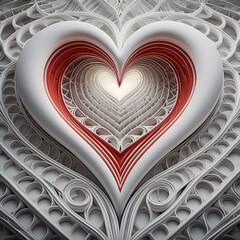 Canvas Print - Beautiful Valentines Hearts, Birthday or Wedding in White and Red with Texture and 3d look