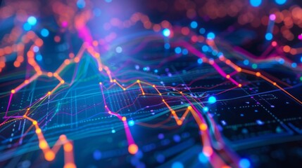 Poster - Close-up of a financial chart on a computer screen with colorful lines and data points.