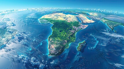 Wall Mural - physical map of africa with high resolution details flattened satellite view of planet earth its geo