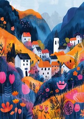 Wall Mural - Joyful and playful illustration artwork